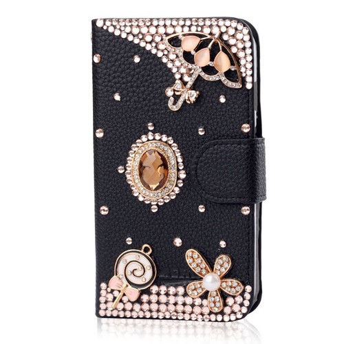 Bling Handarbeit Glitzer Strass Leder Flip Slots Geldbörse Etui Handyhülle #L - Bild 21 von 24