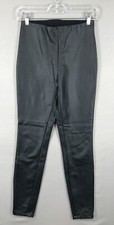 A New Day Pants Women  s XS Black Pull On Mid-Rise Ankle Faux Leather Minimalist
