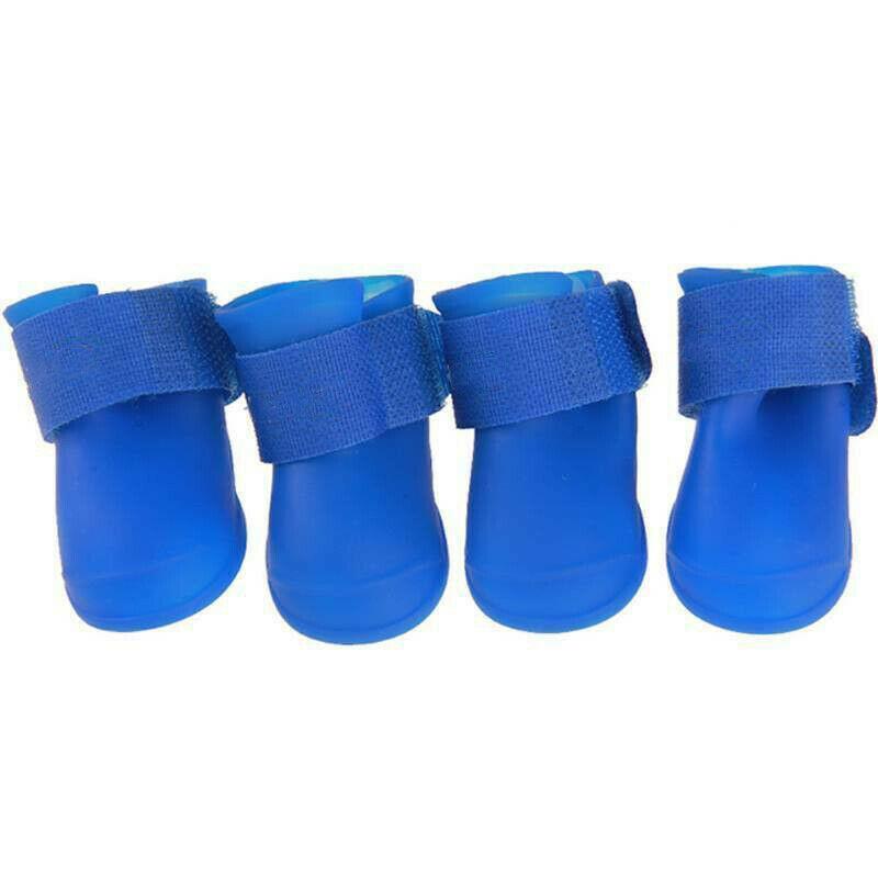 Dog Cat Blue Silicone Protective Waterproof 4Pcs Raining Boot Shoes
