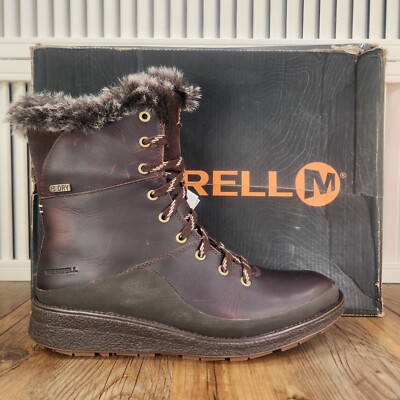 Merrell Tremblant Ezra Lace WP Ice+ Women Sz 7 Brown Leather Vibram Winter Boots