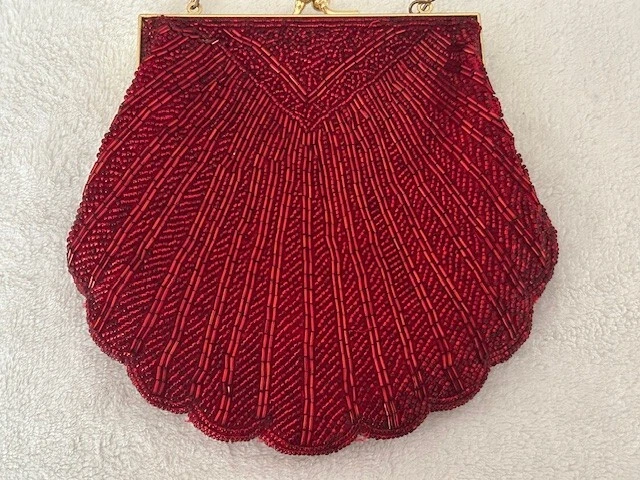 2 Bolso de hombro vintage de noche con cuentas de los años 40 azul marino y rojo vieira Foto 3 de 4