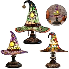 Stained Glass Witch Hat Lamp LED Creative Table Lamp USB Powered Resin Witch Hat