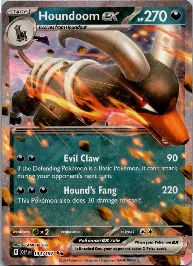 Houndoom ex 134/197 Double Rare Obsidian Flames Pokemon Holo Near Mint