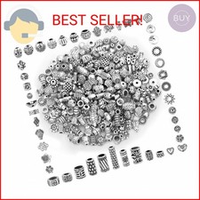 350 Pcs Silver Spacer Beads for Jewelry Making, Mixed Bulk Random Styles Metal B