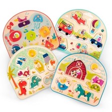Wooden Puzzle 35pc Set: Peg Puzzles, Memory  Motor Skills, Travel Animals Theme