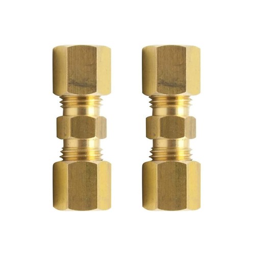 Brass Compression Tube Fitting, Union, 1/4" OD x 1/4" OD Coupler, Pack of 2