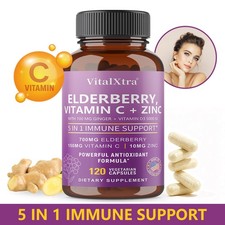 Elderberry, Vitamin C  Zinc Immune Support Supplement 120 Capsules
