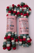 2  X TRADER JOE'S Handcrafted Mini Felted Wool Christmas Garland - 6 ft each