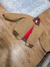 Carhartt Brown Bomber Jacket XL Regular Lined Zip Spread Collar Men's