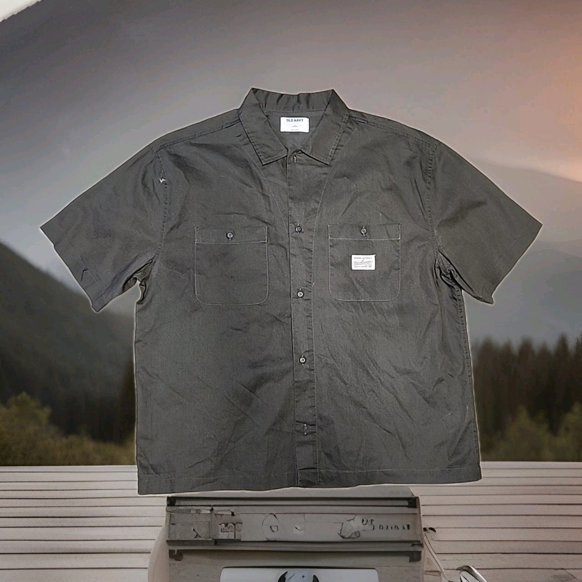 Sunset Motorcycles Logo Gray Short Sleeve Mechanics Shirt Mens