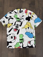Disney Parks Mickey Mouse Faces AOP Multicolor Button Up Rayon Shirt Mens Size M