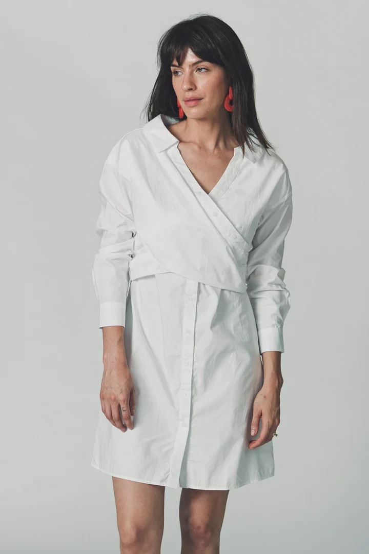 The Shirt Rochelle Behrens Womens White Long Sleeve The Hackney Wrap Dress M