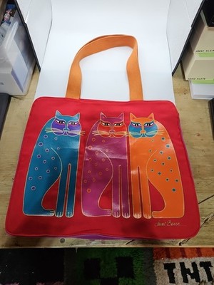 Laurel Burch Red and Purple Artistic Cat Tote