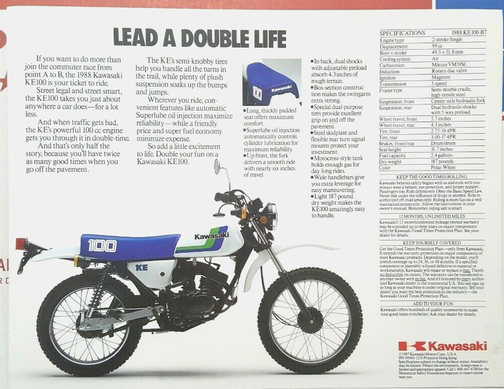 Kawasaki 1988 KE100-B7 Original Dealer Brochure NOS (tzp-247) | eBay