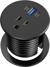 Desk Grommet Power Outlet, 2.5 inch Desktop Recessed Outlet with 6FT, Black