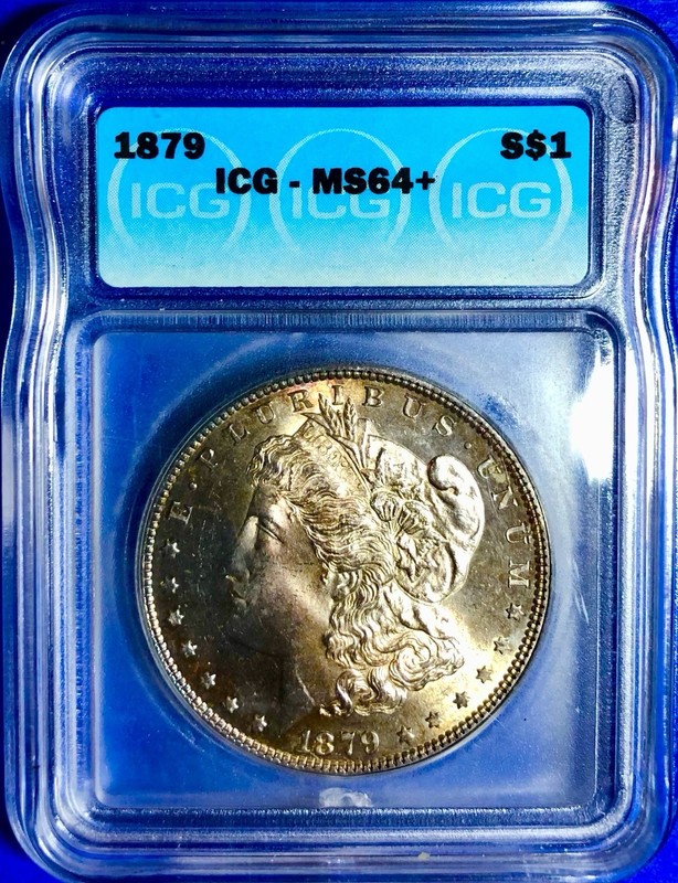 1879-P ICG MS64+ Morgan Silver Dollar Beautiful Toning Obverse