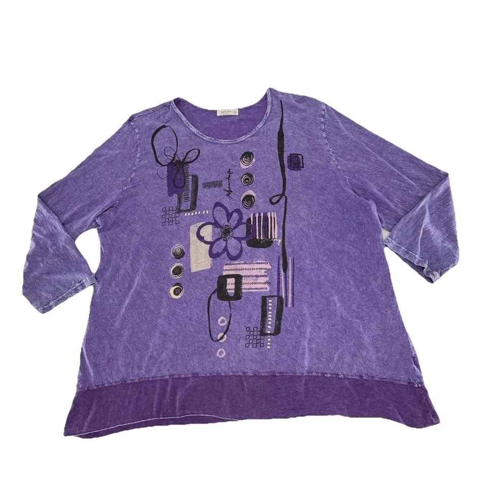 Jess & Jane Plus Size Botany Mineral Wash Purple Tunic Blouse 3x Boho Lagenlook - Image 4 of 4