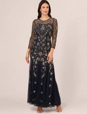 Adrianna Papell Navy and Silver Embellished Maxi Dress size 8 NWT