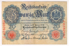 1914 Germany 20 Mark 6380980 Reichbanknote Paper Money Banknotes