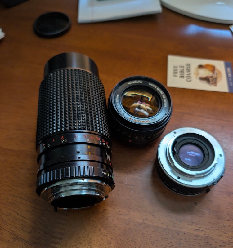 35mm Manual camera lens, Minolta and Albinar, set and 2x converter (Katana)