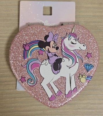 Disney Minnie Mouse Unicorn heart-shaped Fold compact mirror with pink glitter 
