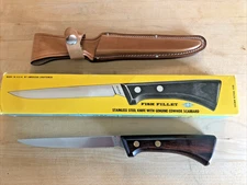 Western Knife S-W766 Fillet with Leather Sheath in Box Stainless Steel USA