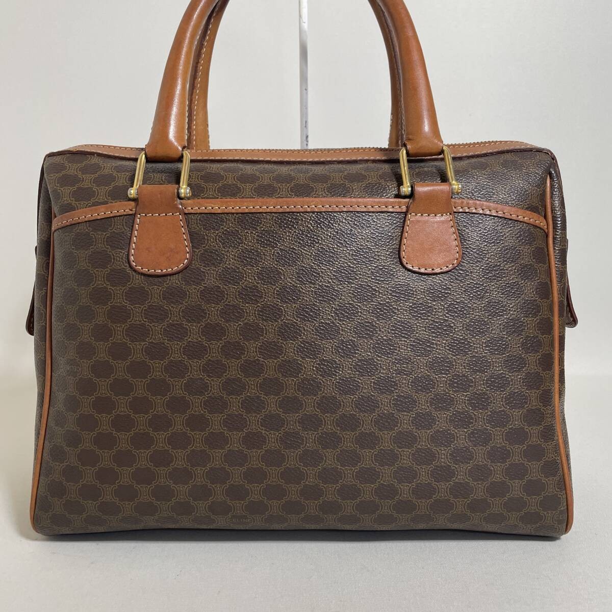 Celine Brown Macadam Pattern Leather Handbag Auth… - image 3
