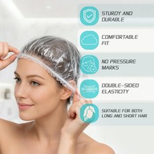 100pc Disposable Shower Caps Clear Plastic Large Waterproof Hair Cap Bulk Elasti