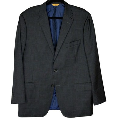 RECENT Hickey Freeman Beacon Blazer Wool Dbl Vent 2-Btn US Plaid Gray Blue 44R