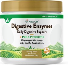 NaturVet DIGESTIVE ENZYMES PROBIOTICS Healthy Digestion Dogs Cats 8oz 2 PACK