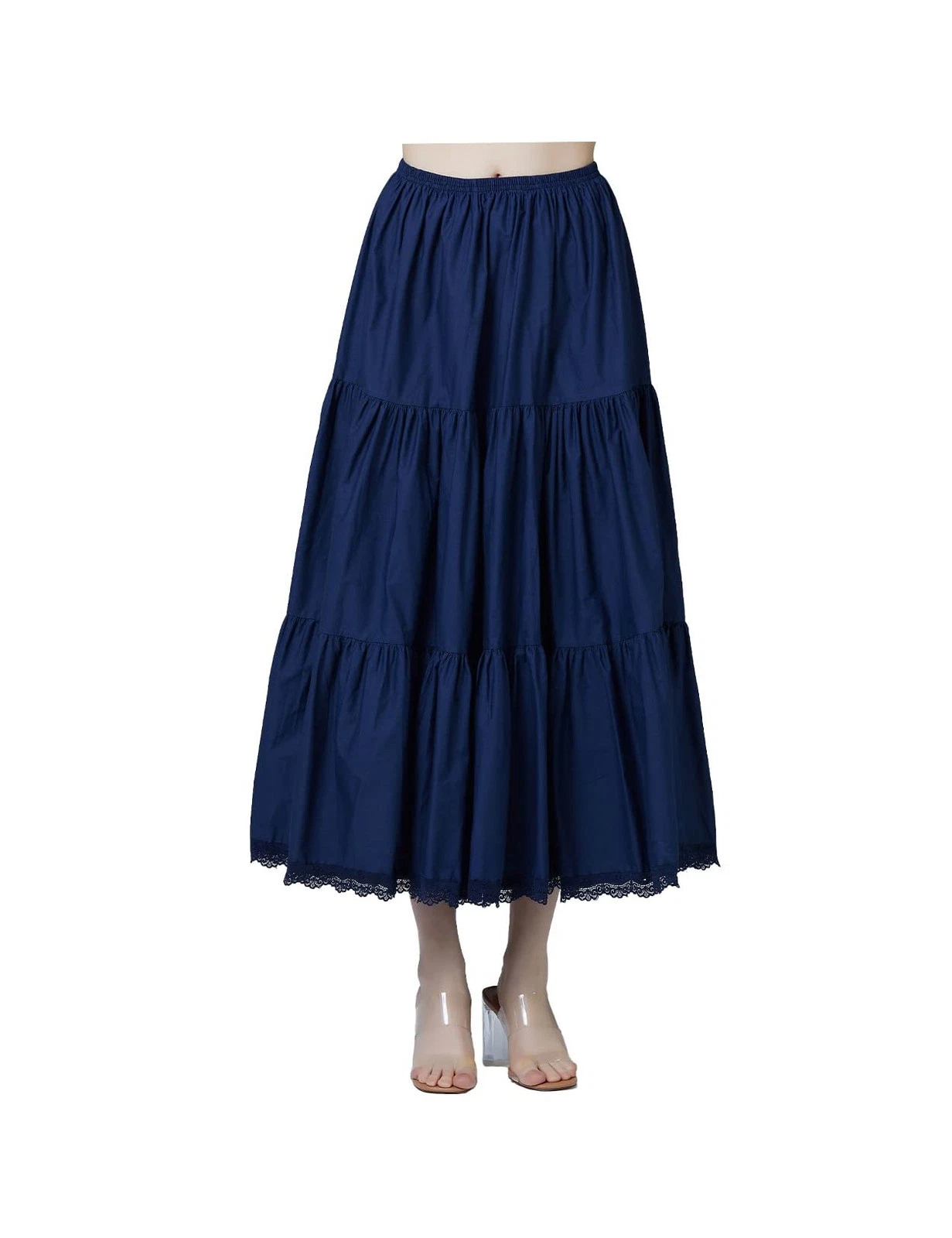 BEAUTELICATE Women 100% Cotton Skirt 3 Tiered A-Line Retro Medieval Skirt