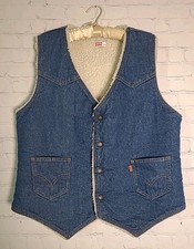 Vintage 70s Levi's Orange Tab Sherpa Lined Denim Vest Size Large Made in USA