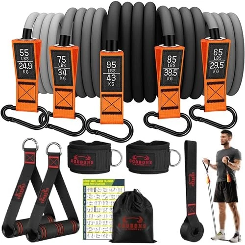Resistance Bands with Handles, 375lb Exercise Bands for Working Out, Fitness ...