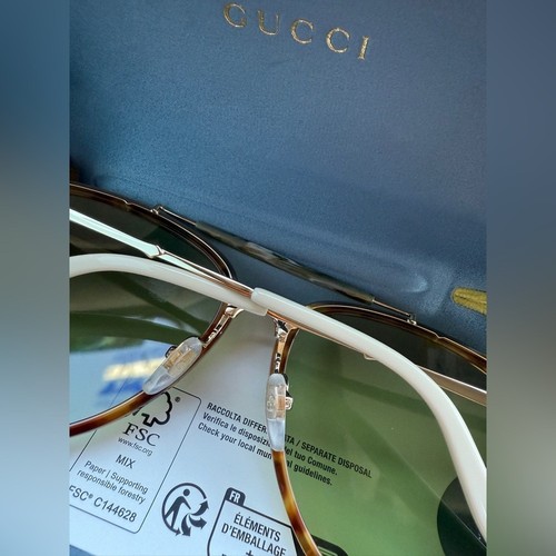 Neue Gucci Pilotensonnenbrille getönt Schildpatt/grün Acetat 145 mm grüne Gläser - Bild 3 von 7
