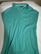 Tahari Dress Womens Teal Blue Sleeveless V-Neck Maxi Dress Size M Linen/Viscose