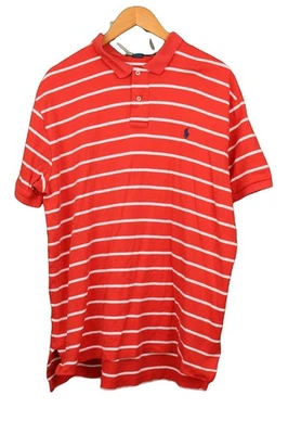 Polo Ralph Lauren Mens polo Shirt Vintage 1990s XL 44in Red White Striped - Image 1 of 4