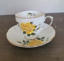 Dutchess Fine Bone China Yellow Rose Tea Cup & Saucer Set England Vtg