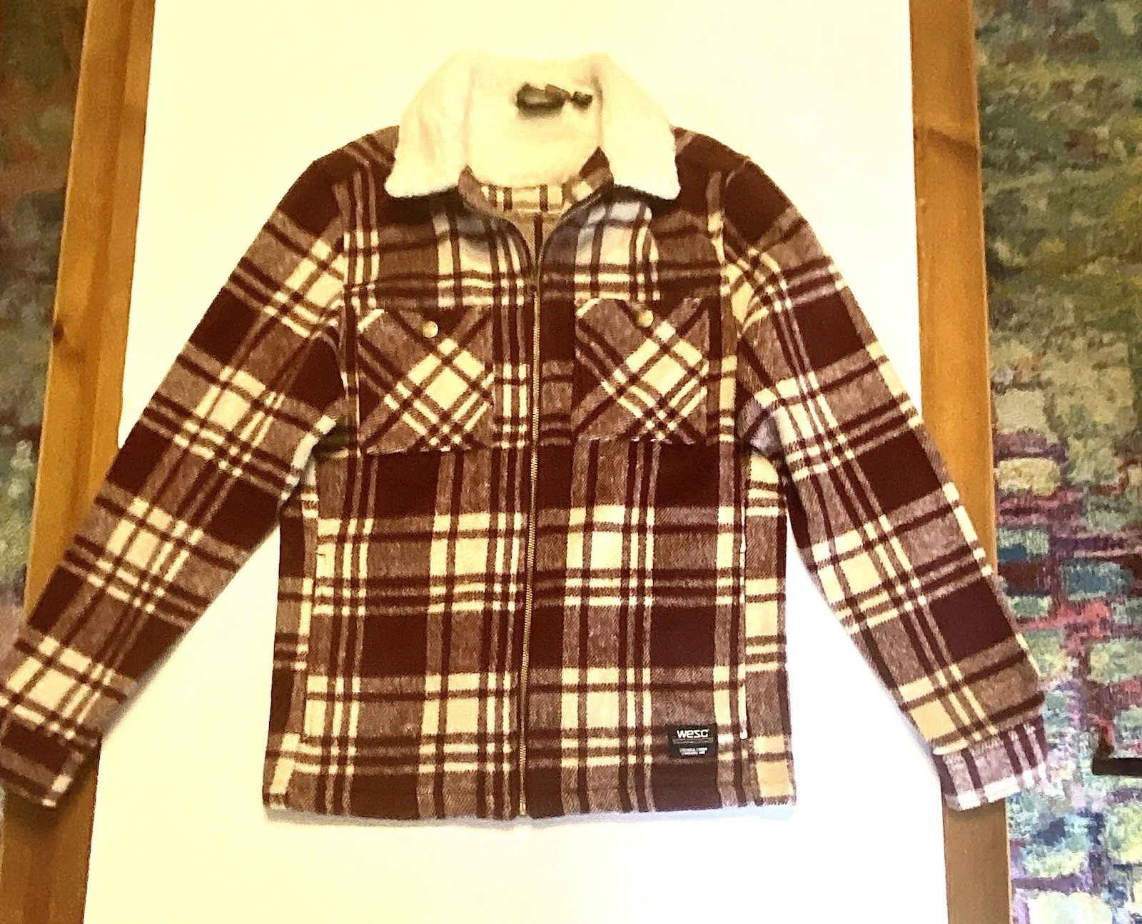 WeSC Liam Unisex Plaid Sherpa Collar Shacket Shirt Jacket Women's M Streetwear