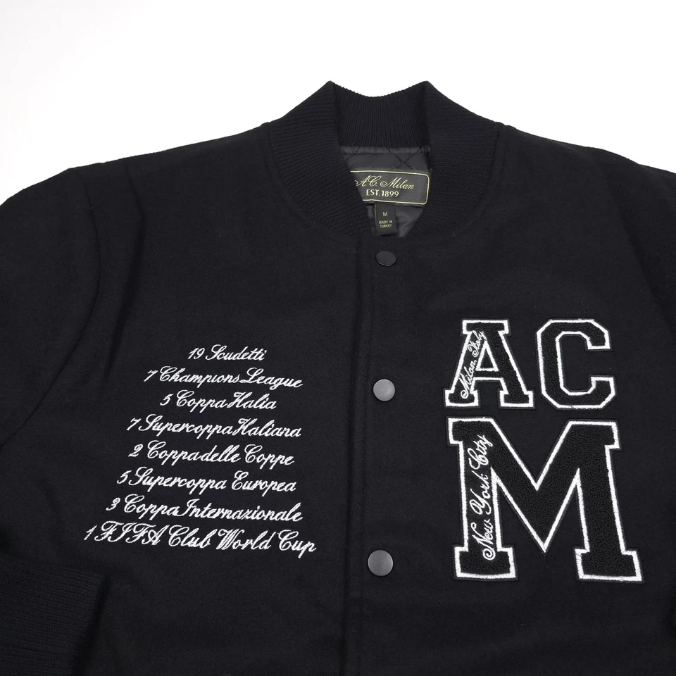 $495 AC Milan 1899 Chaqueta Coach Negra Frontal A Presión Mezcla Lana Para Hombre Talla Grande Foto 2 de 4