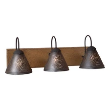 Vanity Light - 3-Light Wood Metal Punched Tin Fixture Pearwood "Crestwood"