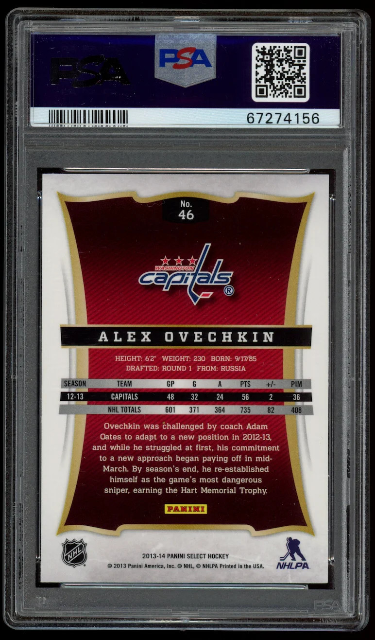 ALEX OVECHKIN 2013 Panini Select #46 PSA 10 Washington Capitals view 2