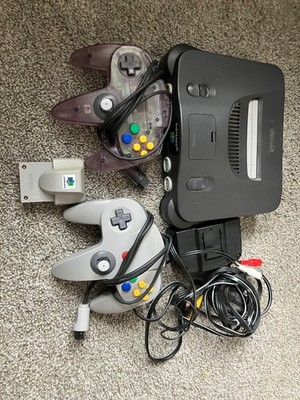 Nintendo 64 Console w/ 2 Controllers inc. Atomic Purple and Rumble Pak - tested