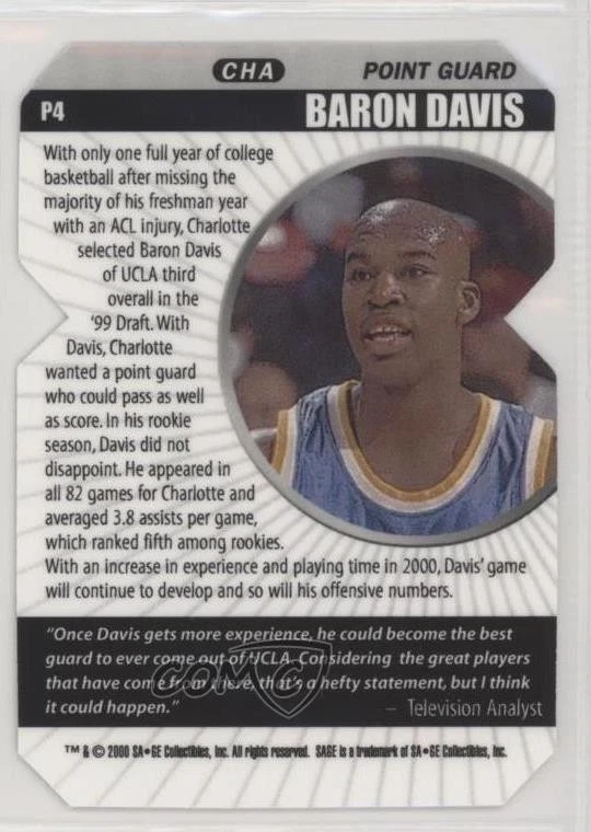 2000 Sage Hit Prospector Emerald Die-Cut /300 Baron Davis #P4 - Image 2 of 2