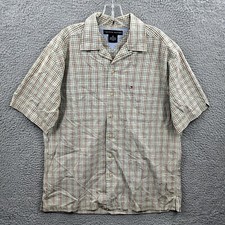 Tommy Hilfiger Shirt Adult Medium Plaid Button Up Casual Short Sleeve Camp Mens