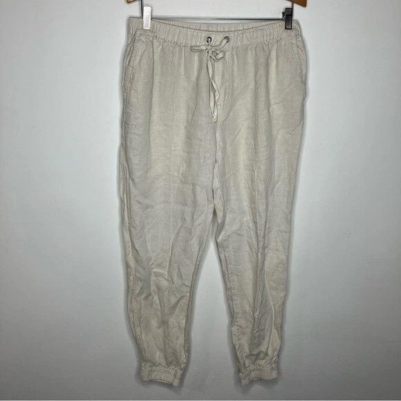 Cynthia Rowley cream 100 linen pants joggers size large eBay