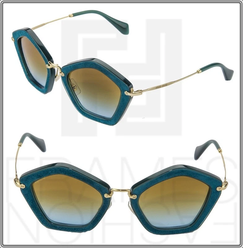 MIU MIU CULTE 06O Turquoise Green Suede Brown Sunglasses Geometric MU06OS  Woman | eBay