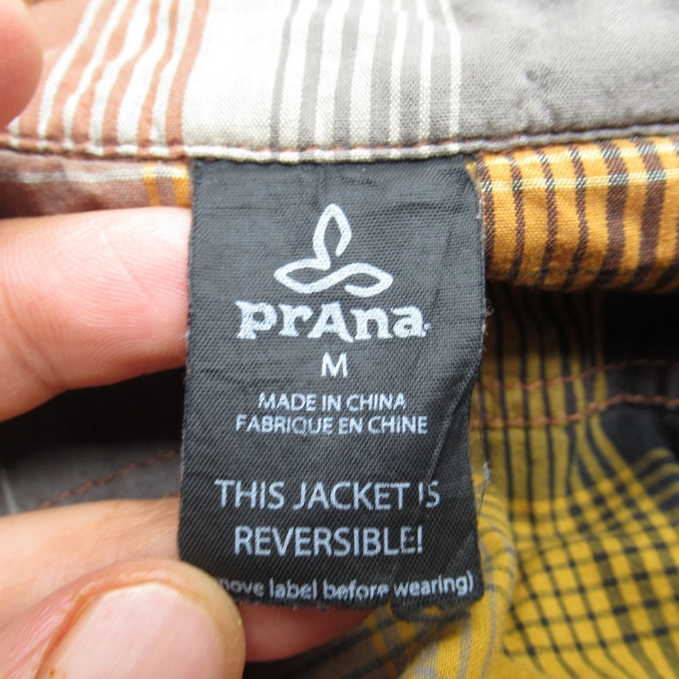 Prana Jacket Mens Medium Orange Plaid Pockets Reversible Full Zip Quilted Puffer - Image 3 of 4