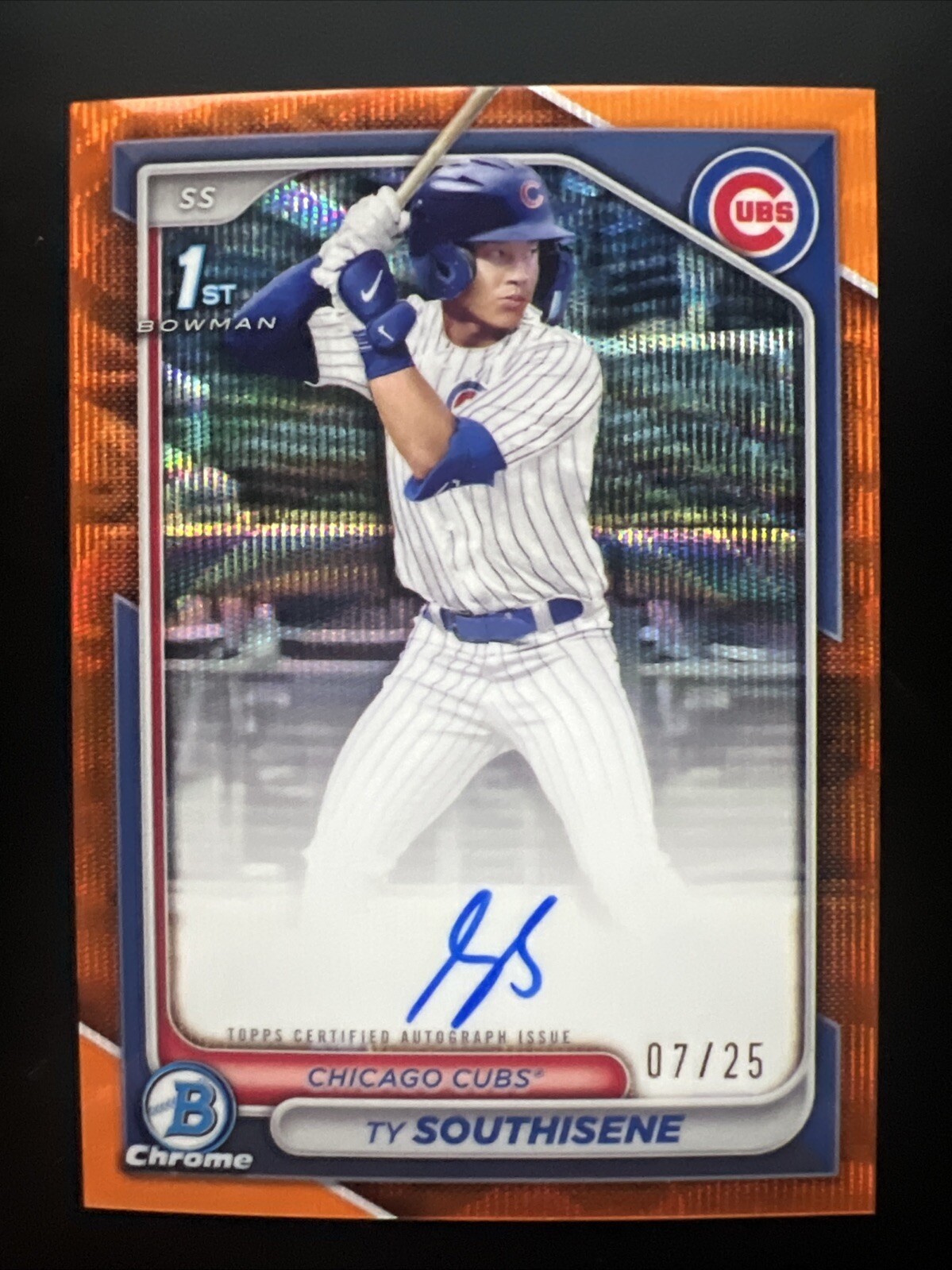 TY SOUTHISENE RC 2024 1ST BOWMAN CHROME ORANGE WAVE ROOKIE AUTO SP /25 CUBS