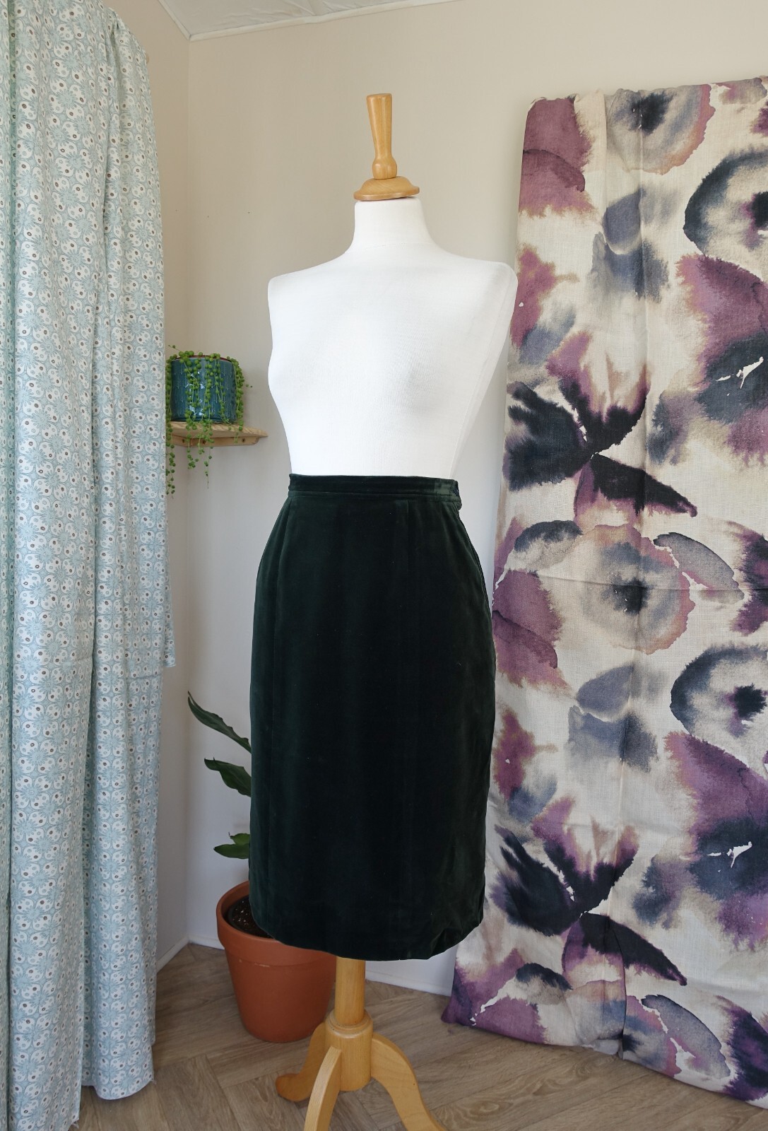 Gonna a matita vintage YVES SAINT LAURENT RIVE GAUCHE verde scuro in velluto taglia UK 12