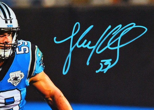 Luke Kuechly Autographed Panthers Stance 16x20 FP Photo- Beckett W *Teal - Picture 2 of 7
